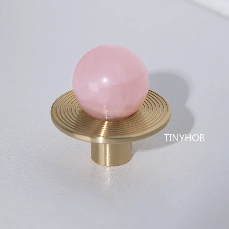 Elegant Green Stone Knobs – Brass Base Pulls for Stylish Cabinets