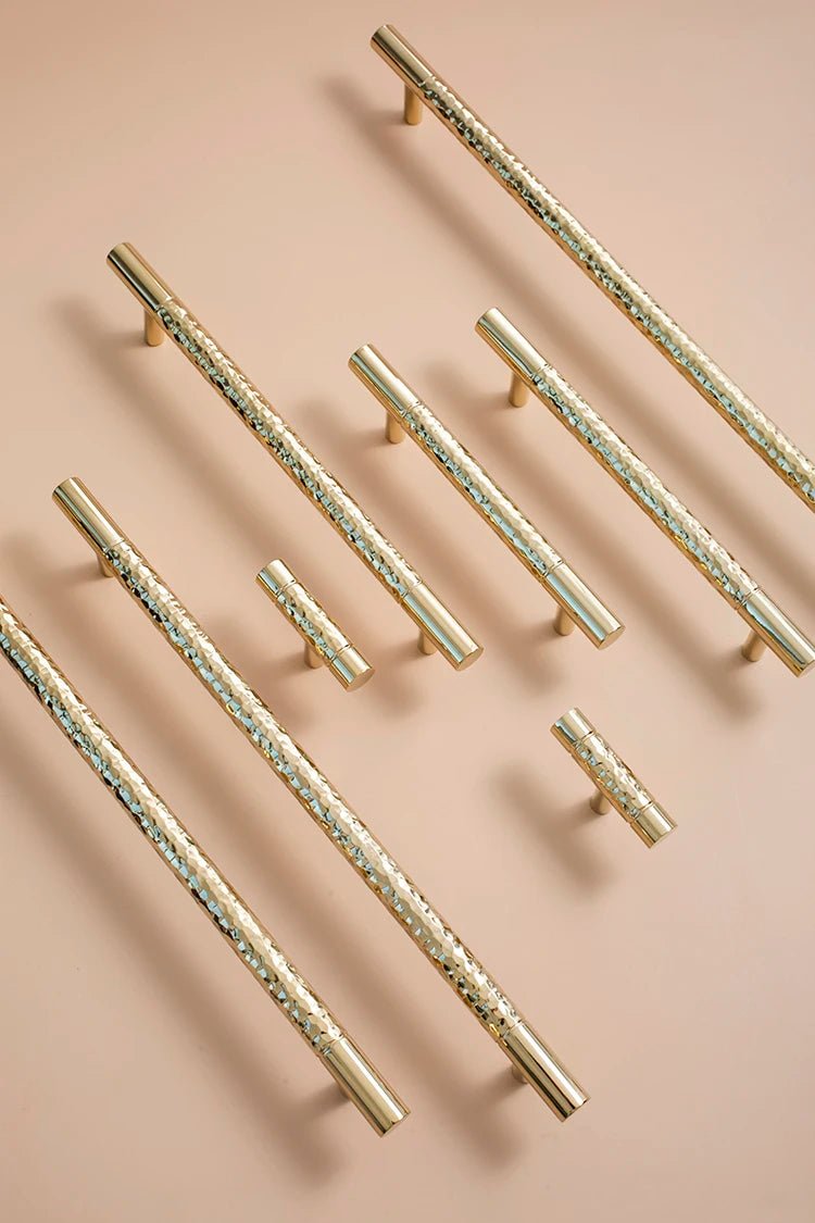 Hammered Brass T-Bar Pulls for Textured Cabinet Style