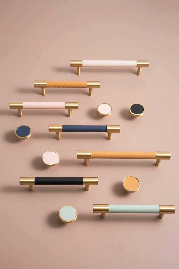 Stylish Leather & Brass Handles for Modern Cabinets