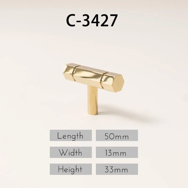 Modern Hexagon Brass Knobs – Gold T-Bar Drawer Pull Handles for Cabinets