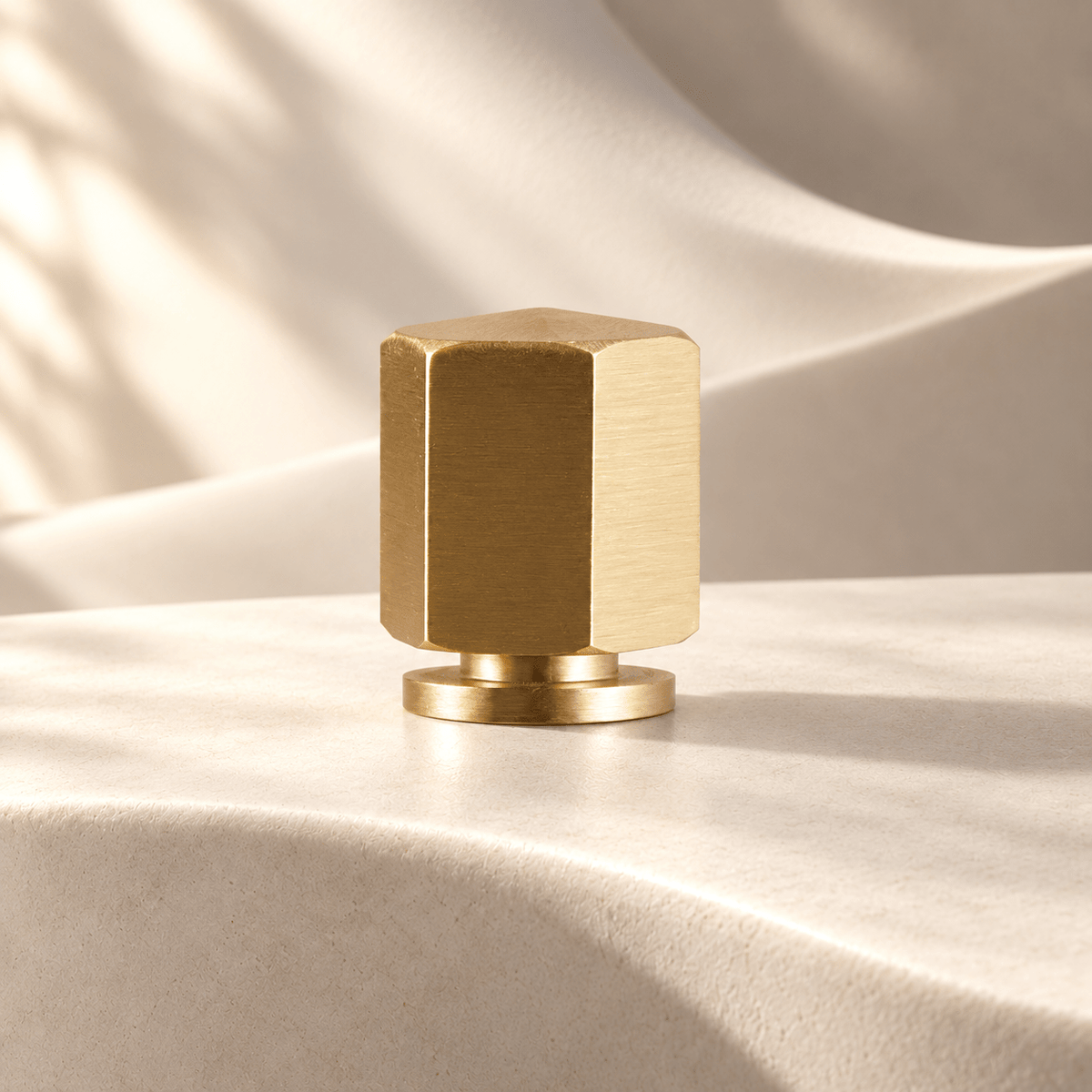 Hexagonal gold cabinet knob, ivory stone studio