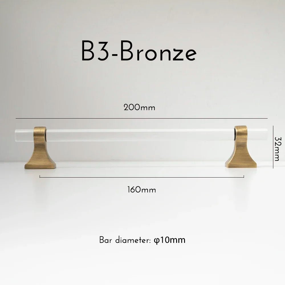 Sleek Smoky Gray Acrylic Pulls with Brass Accent Handles