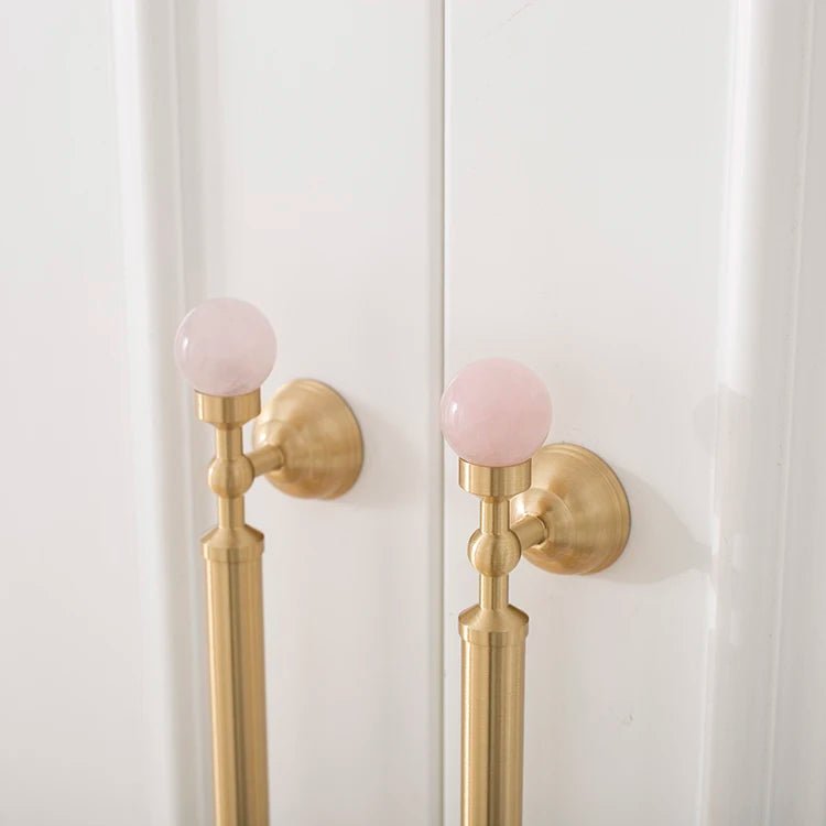 Elegant Brass & Pink Crystal Cabinet Pulls – 5" Handles