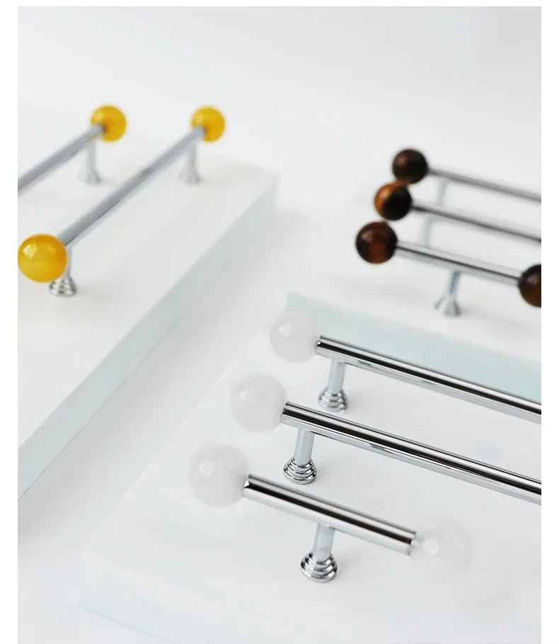 Sleek Brown Crystal Brass Handle – Double Bead Design for Drawers