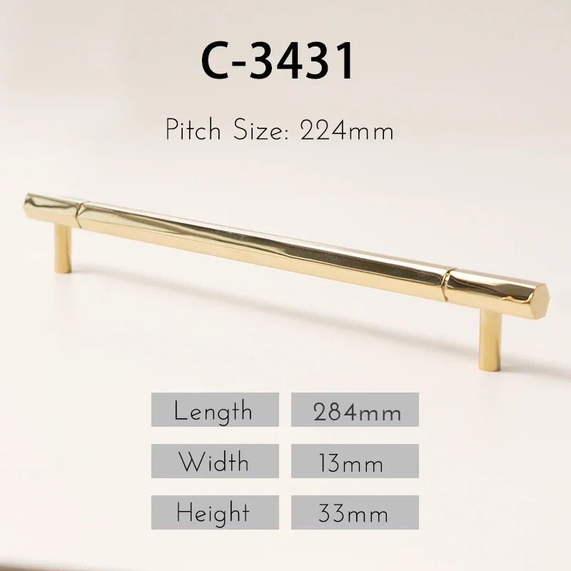 Stylish Hexagon Brass Knobs – Gold T-Bar Drawer Pulls for Furniture