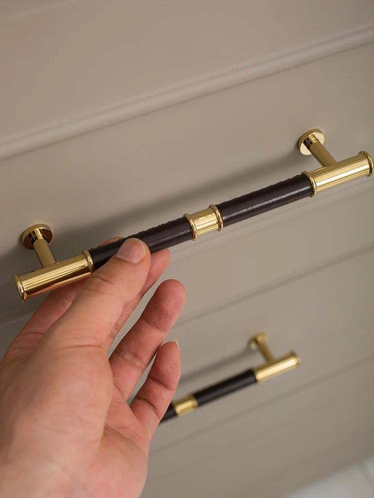 High-Quality Leather & Brass Pull – Modern Drawer Handle for Stylish Cabinets