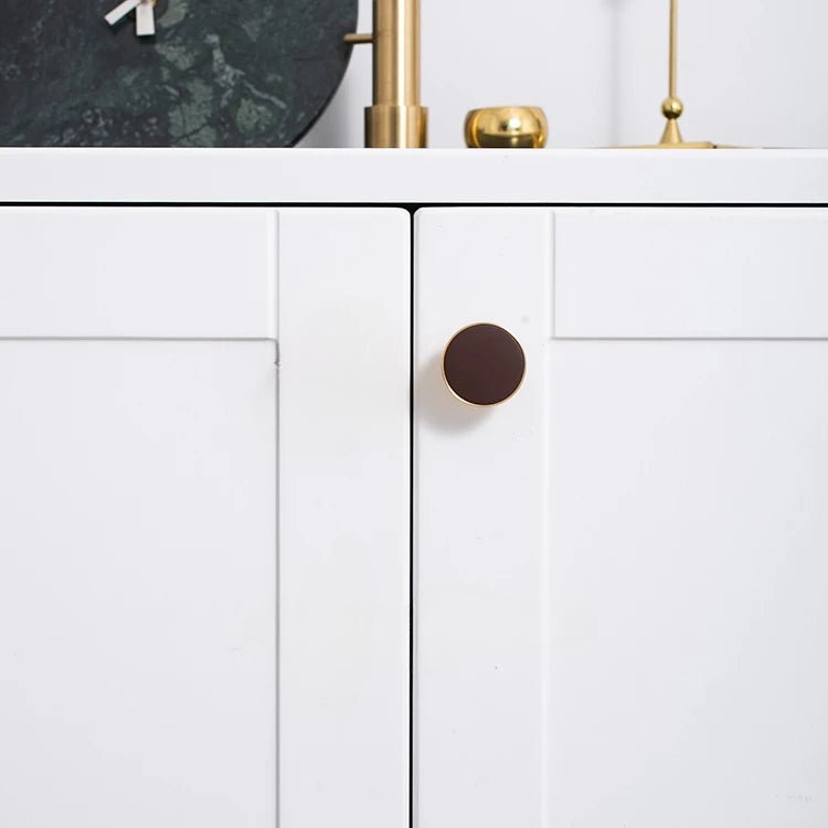 Stylish Leather & Brass Knob – Nordic Style Pull Handles for Cabinets and Drawers