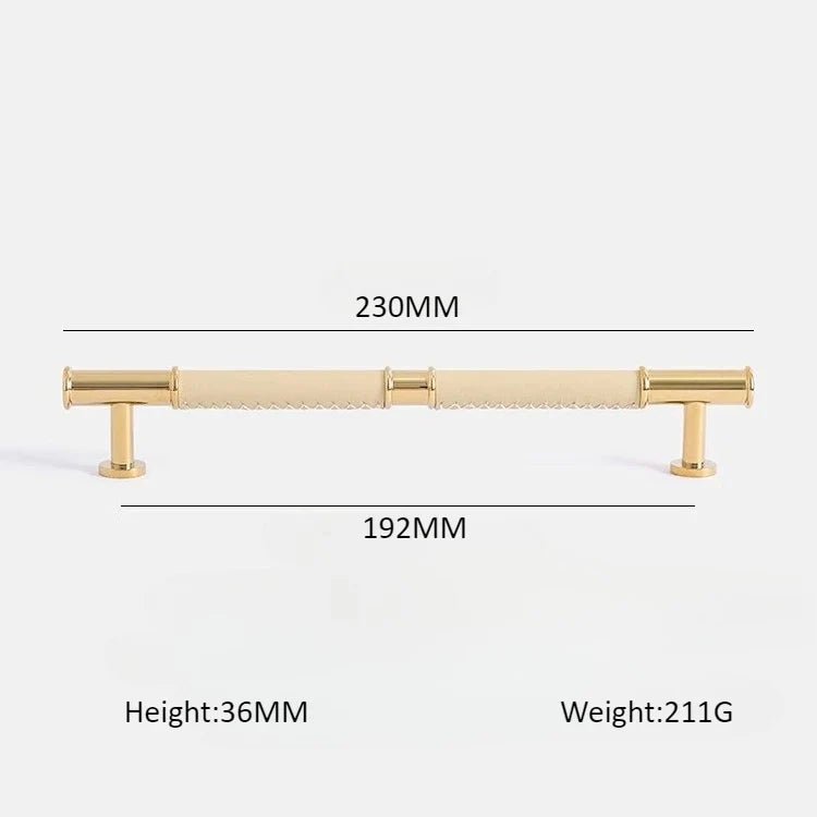 Sleek Leather & Brass Pull Handle – Modern 5" Drawer Pull for Cabinets