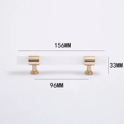 Marble & Brass T-Bar Cabinet Handle – Elegant Pink Crystal Pull for Furniture