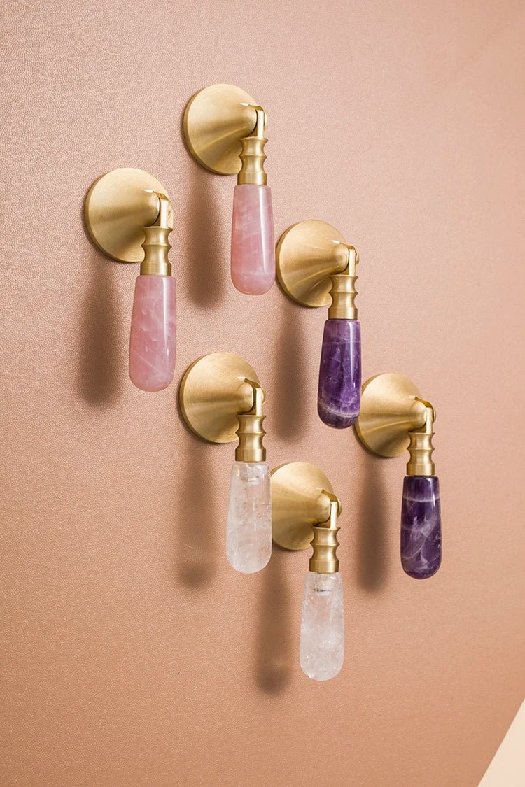 Luxury Pink Crystal Cabinet Knobs – Brass Accent Pull Handles
