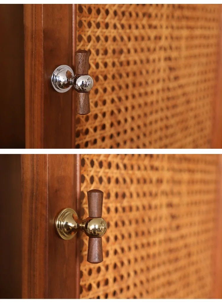 Premium Walnut & Brass Cabinet Knobs – Modern Wooden Drawer Pulls