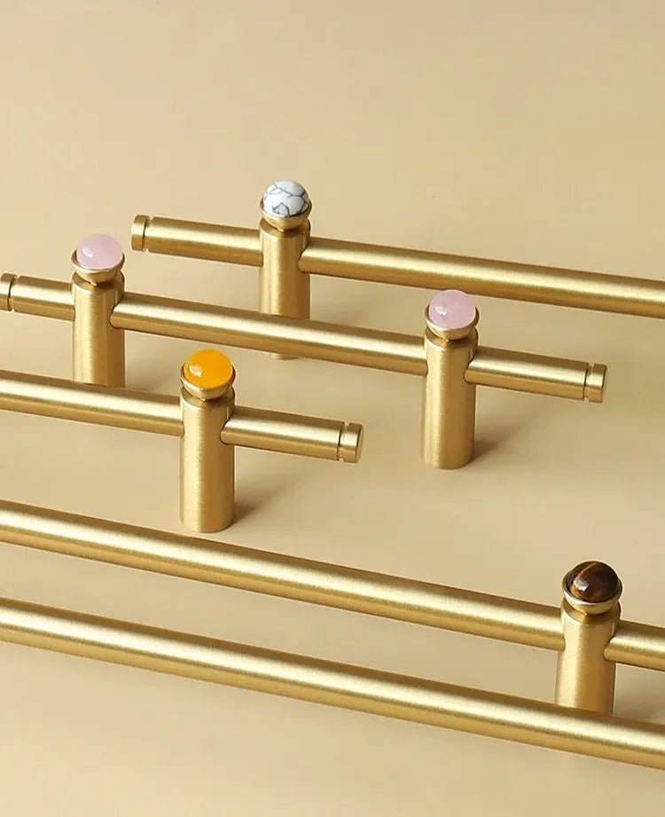Brass Cabinet Knob - Jade Accent Adjustable Pull