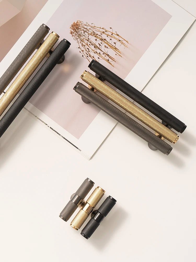Knurled Brass Handles – Shiny Gold T-Bar Pulls