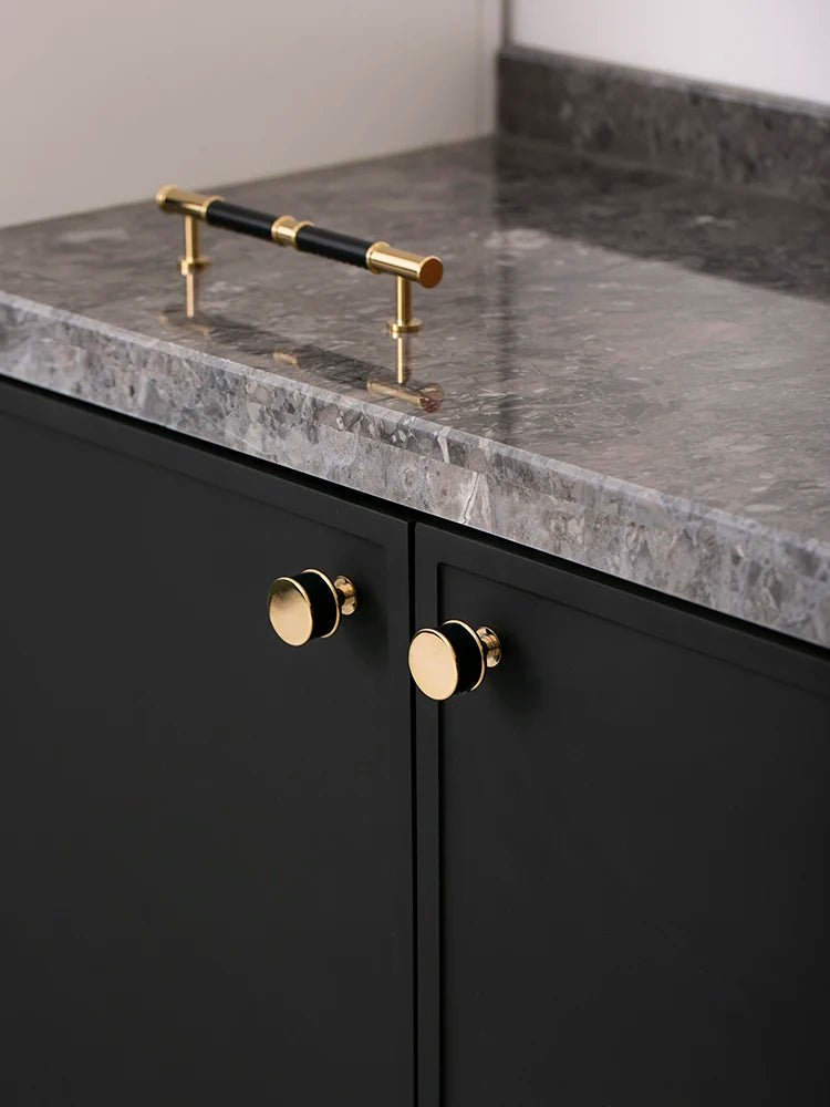 Leather & Brass Cabinet Pull – Modern Drawer Handle