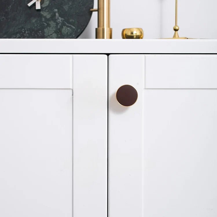 Luxury Leather & Brass Knob – Nordic Style Pull Handles for Modern Drawers