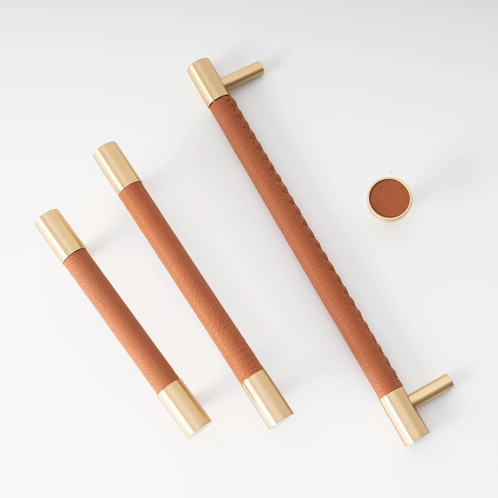 Leather & Brass Cabinet Handles – 7.5" Pull