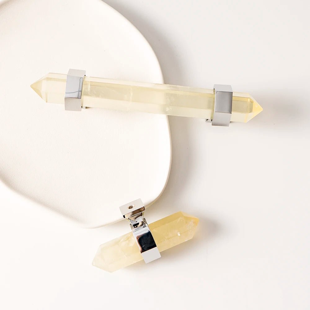 Natural Crystal Knob - Brass Cabinet Pull