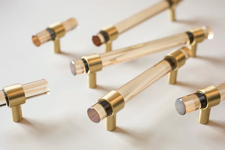 Brass T-Bar Pull - Champagne Crystal Knob
