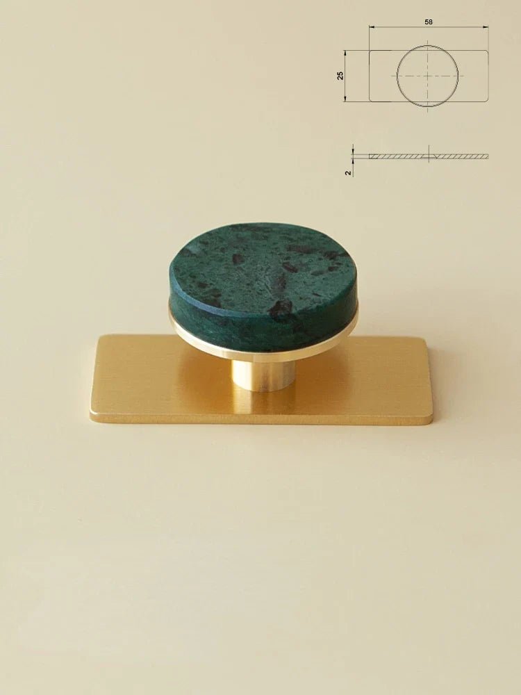 Luxury Brass & Stone Knob – Emerald Green Pull  