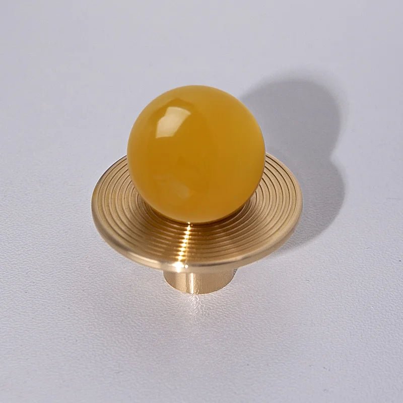 Contemporary Green Stone Knobs – Brass Base Cabinet Pulls for Furniture