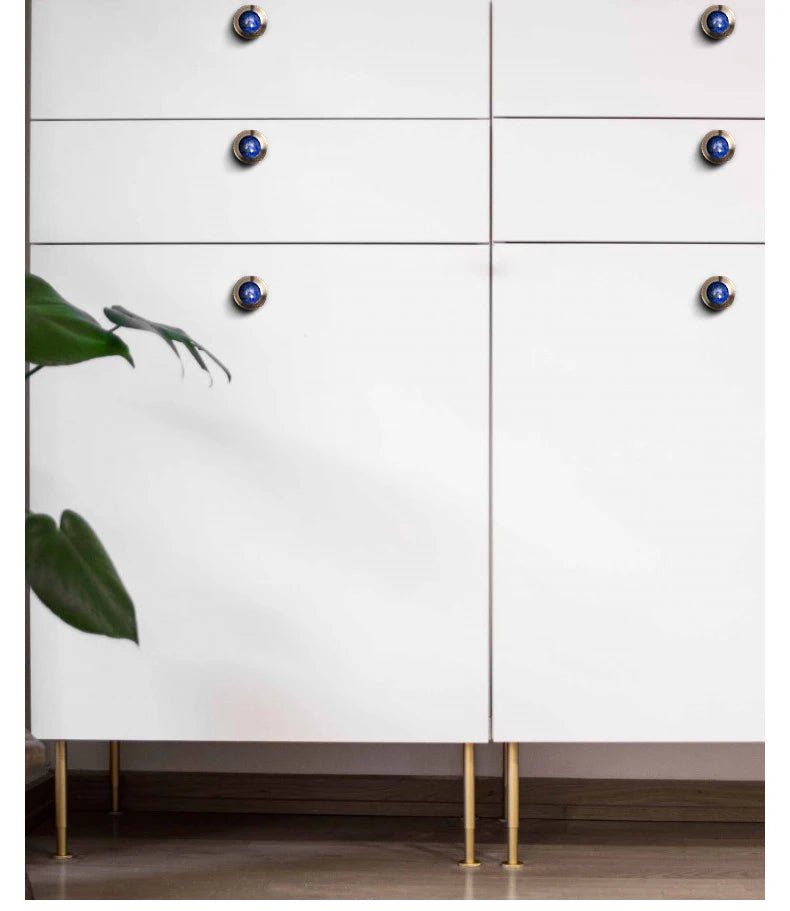 High-Quality Green Stone Knobs – Brass Base Cabinet Pulls for Luxury Design