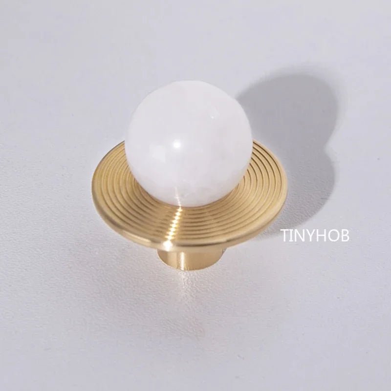 Premium Green Stone Knobs – Brass Base Pull Handles for Furniture Drawers