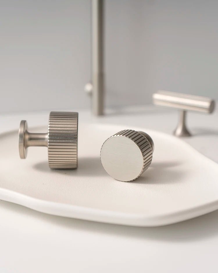 Elegant Knurled Brass Handles with Satin Nickel Finish for Cabinets