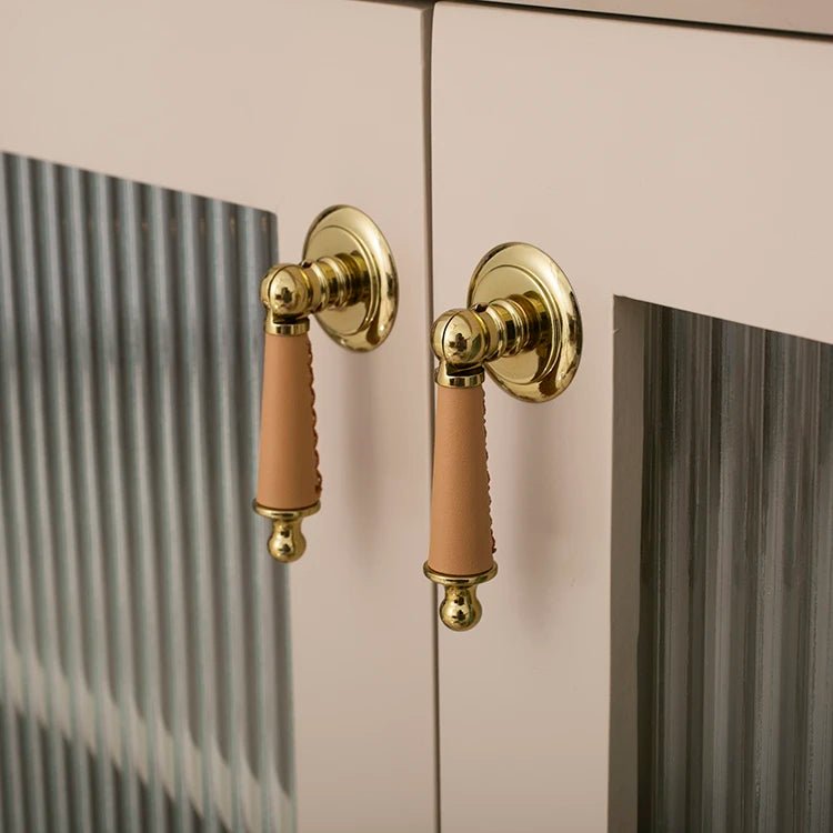 Premium Leather & Brass Cabinet Pulls – Dresser Handles for Furniture