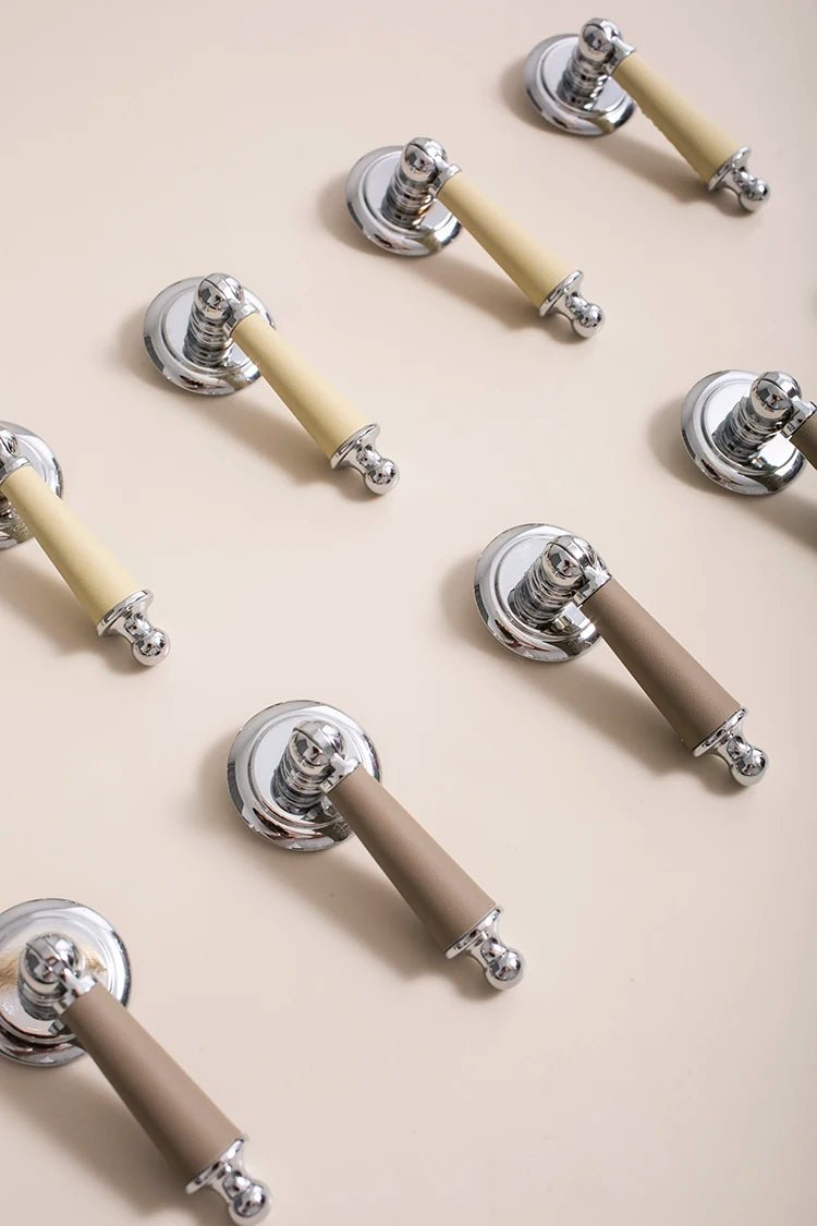 Elegant Leather & Brass Dresser Knobs for Modern Cabinet Pulls