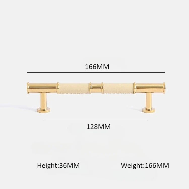 Durable Leather & Brass Cabinet Pull – 5" Modern Drawer Handle