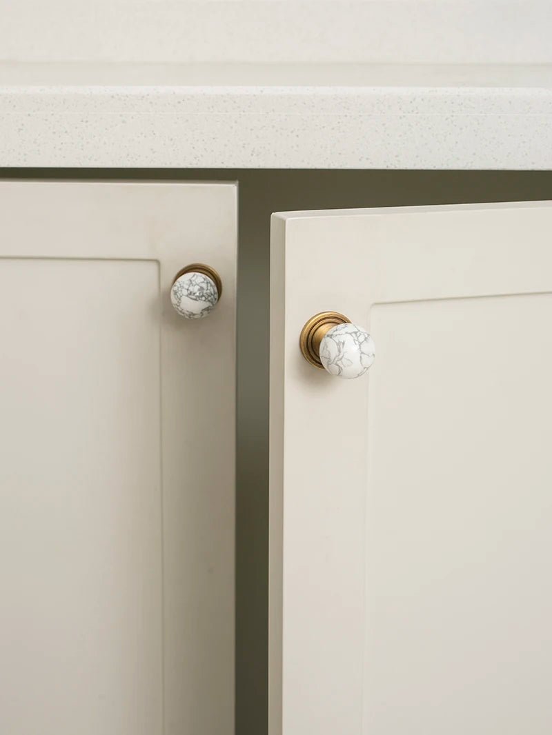 Sleek Marble & Brass Knobs – Vintage Bronze Pulls for Cabinets