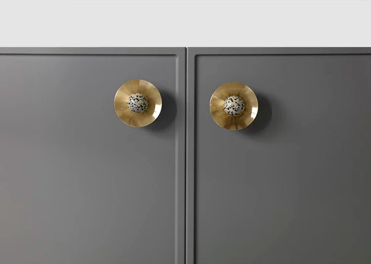 Premium Brass Cabinet Pull – Pink Crystal Knob with Natural Stone