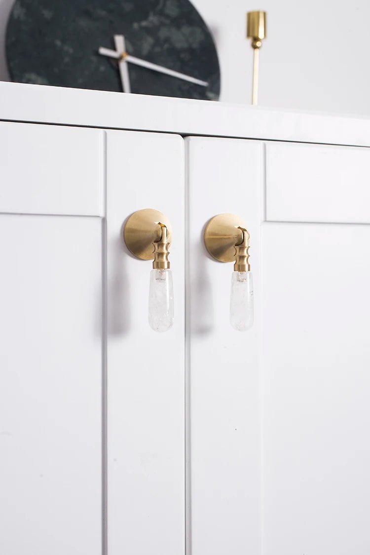 Elegant Pink Crystal Knobs – Brass Accent Handles for Cabinets