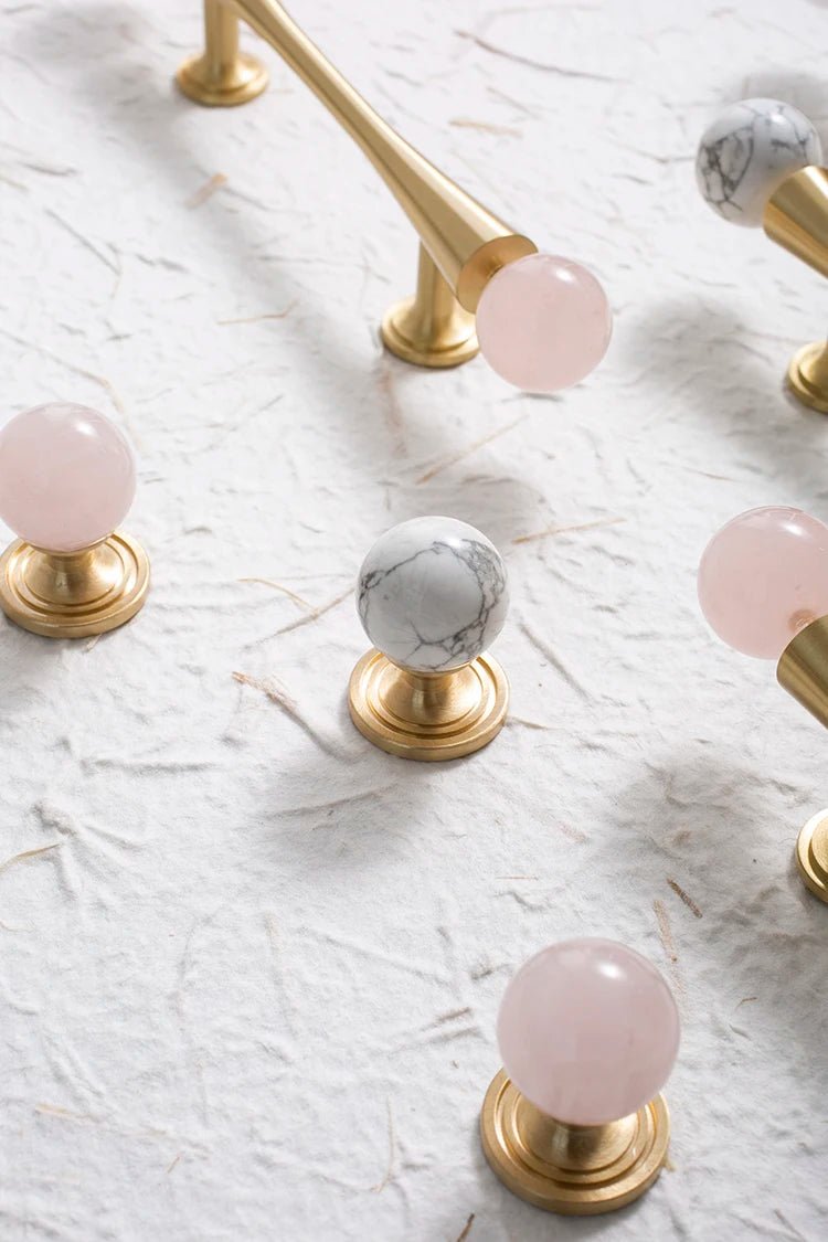 Sleek Pink Crystal Brass Knobs – Luxury Cabinet Pull Handles