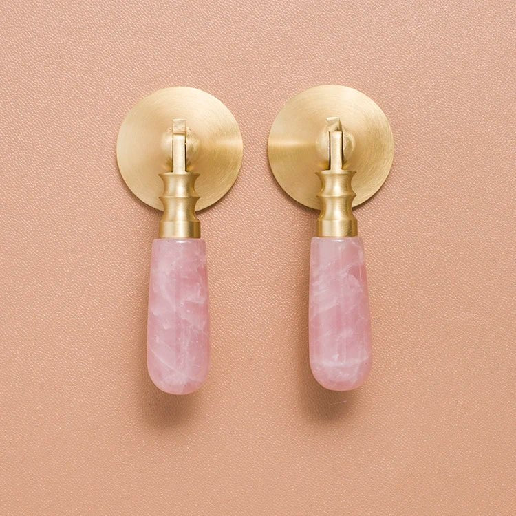 High-Quality Pink Crystal Knobs – Brass Accent Handles for Cabinets