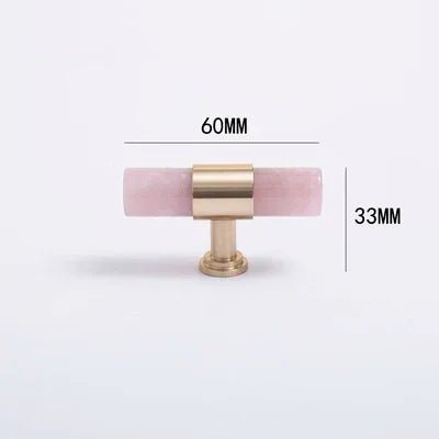 Sleek Marble & Brass T-Bar Pull Handle – Pink Crystal Drawer Pull for Furniture