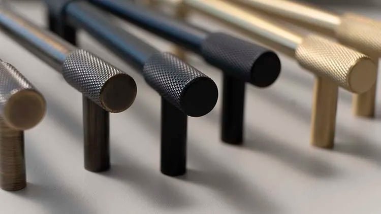 Satin Brass Knurled Cabinet Handles, T-bar Pulls