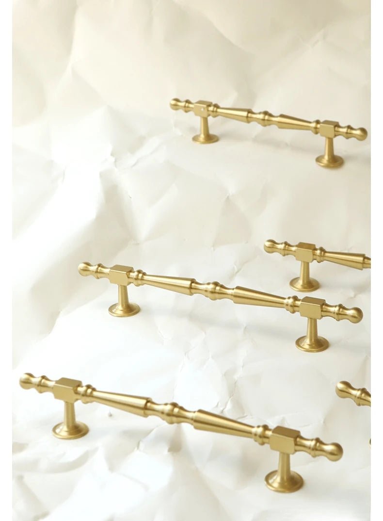 Premium Modern Brass T-Bar Pulls with Solid Gold Knobs