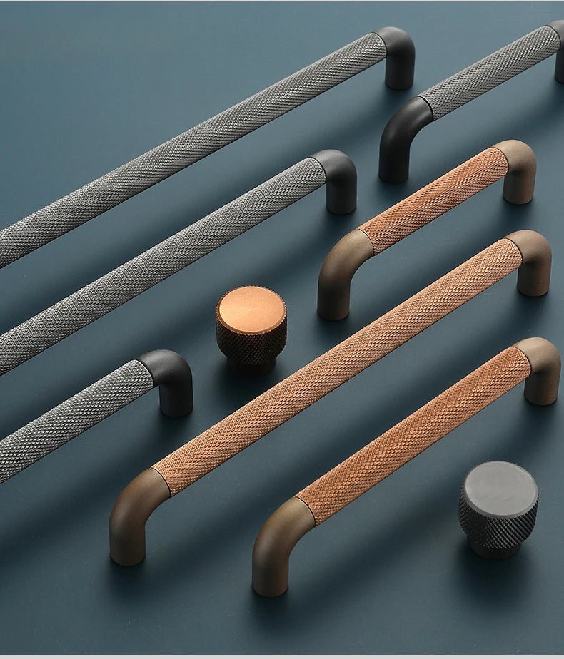 Textured Aluminum Handles - Gray & Brown Pulls