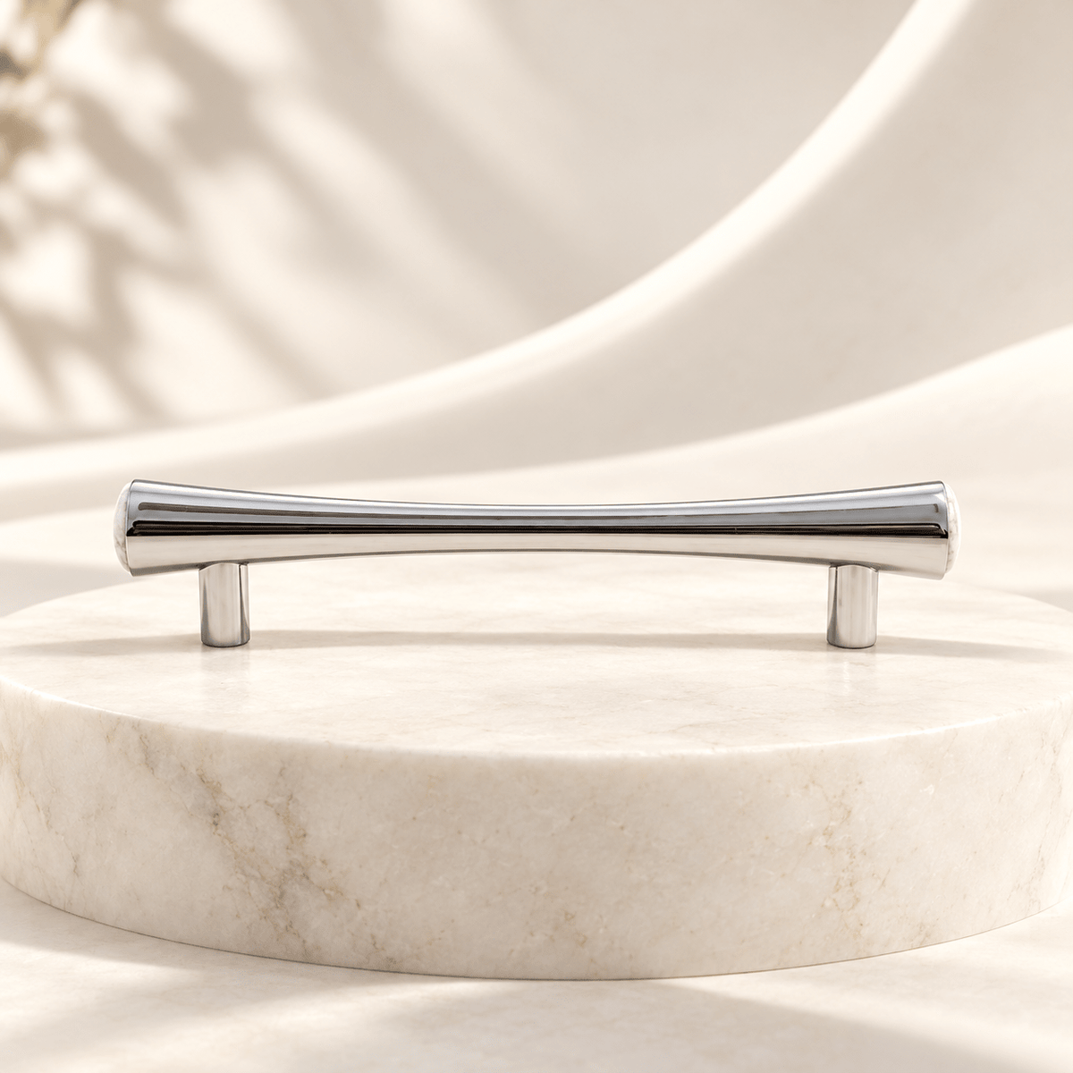 Chrome and white stone cabinet pull, 128 mm mounting-hole spacing, ivory stone studio