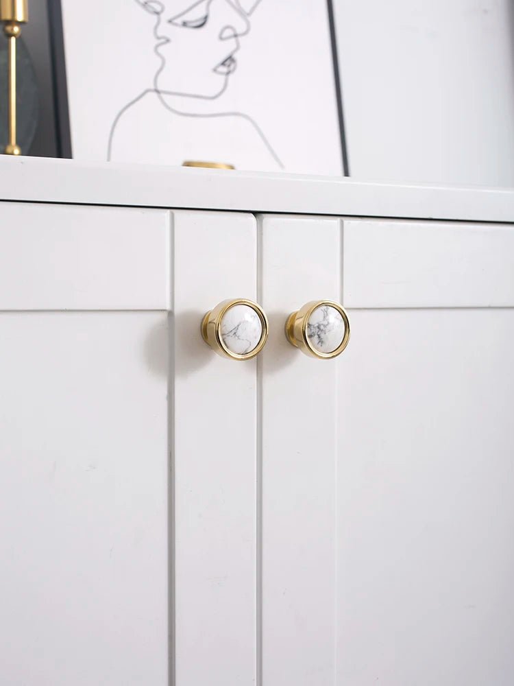 Brass Cabinet Knob - Gold with Turquoise Marble