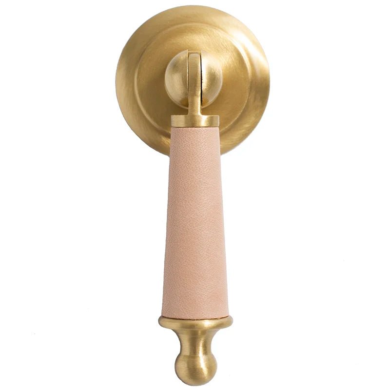 Leather & Brass Cabinet Knob – Handstitched Pull