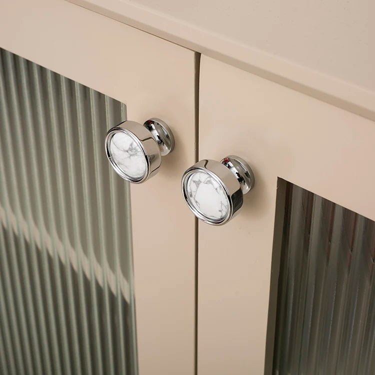 Modern Chrome Cabinet Pull - Marble Inlay Design