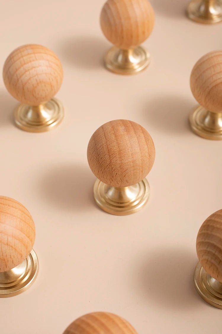 Minimalist Drawer Pull – Brass and Natural Wood Knob