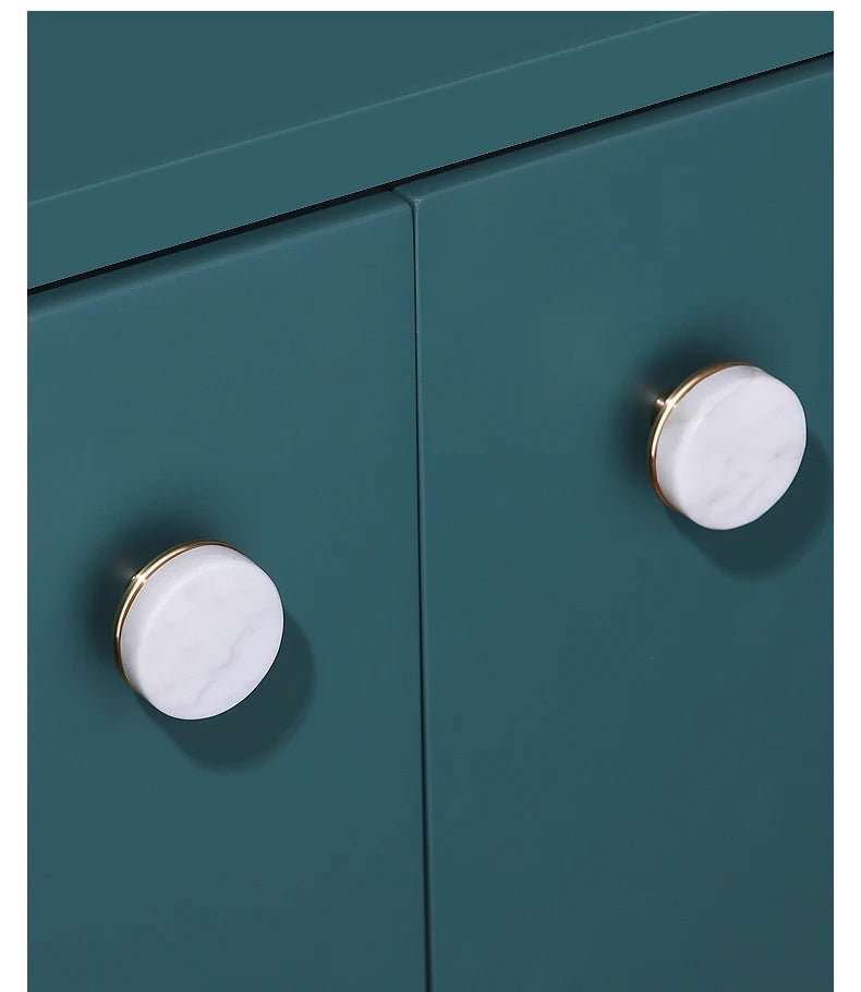 Carrara Stone Drawer Knob – Gold Brass Base