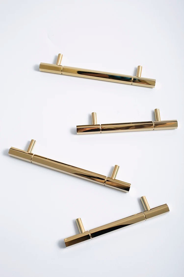 Hexagon Brass Knobs – Gold T-Bar Drawer Pulls