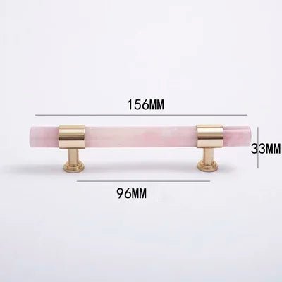 Elegant Marble & Brass T-Bar Cabinet Handle – Pink Crystal Pull for Furniture