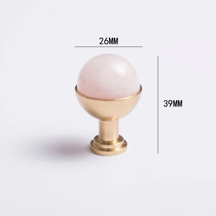 Luxury Marble & Brass T-Bar Handle – Pink Crystal Drawer Pull for Cabinets