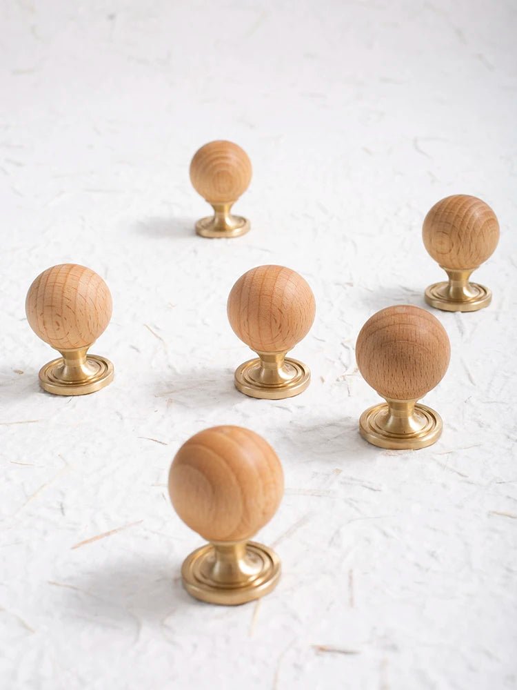 Scandinavian Wood Cabinet Knob – Brass Accent
