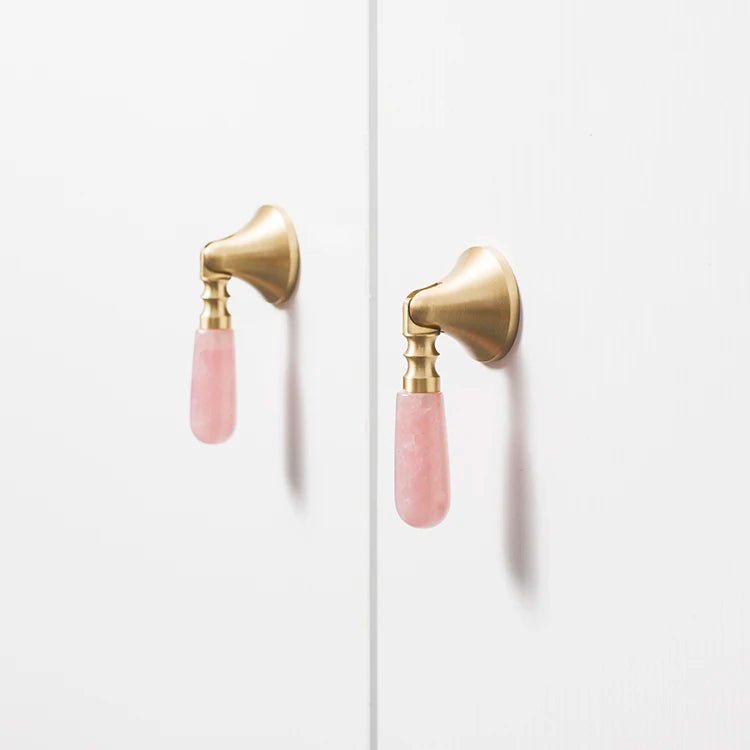 Pink Crystal Cabinet Knobs – Brass Accent Handles